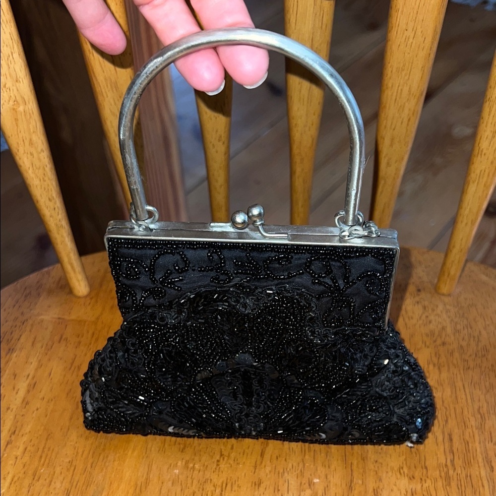 Elegant Vintage  Black Beaded Handbag